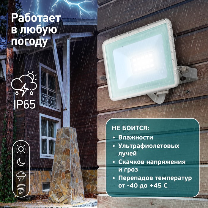 Прожектор светодиодный уличный Эра LPR-023-W-65K-020 20Вт, 6500K, 1600Лм, IP65, белый - фото 1906708632