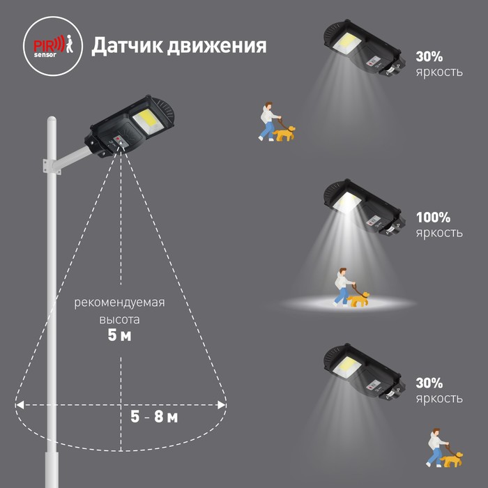 Консольный светильник Эра на солнечной батарее с датчиком движенияIP65, 20Вт, 450Лм, 5000К, чёрный - фото 1905252065