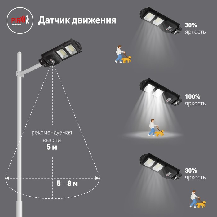 Консольный светильник Эра на солнечной батарее с датчиком движенияIP65, 40Вт, 700Лм, 5000К, чёрный - фото 1905252125
