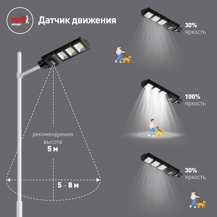 Консольный светильник Эра на солнечной батарее с датчиком движенияIP65, 60Вт, 1000Лм, 5000К, чёрный - фото 1905252140