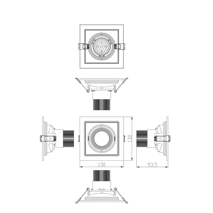 Светильник карданный встраиваемый Эра SKD-1, 130х130х100 мм, IP40, 9Вт, 1080Лм, 4000К - фото 1908157640