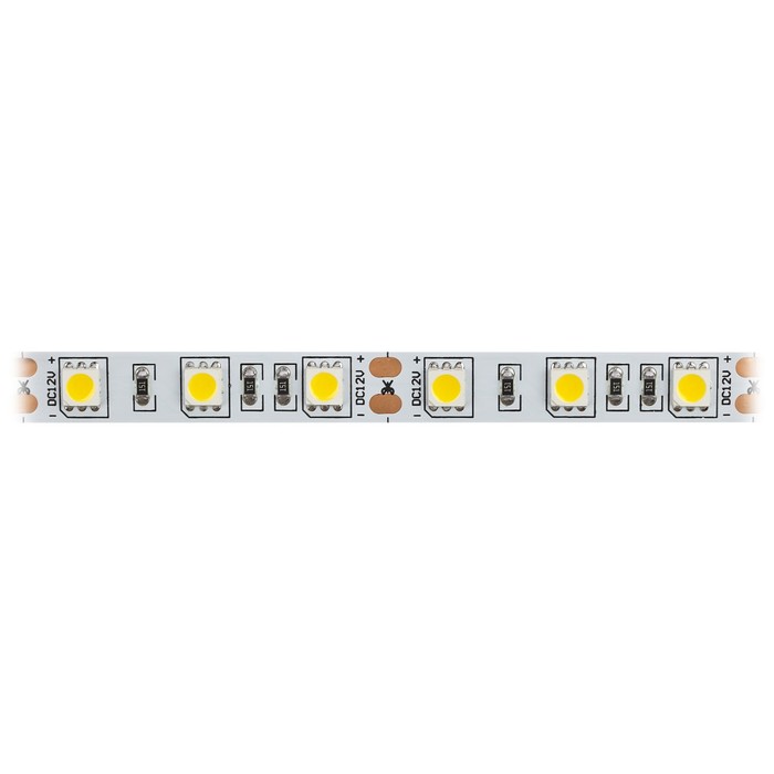 Светодиодная лента Эра, 5 м, IP20, SMD5050, 60 LED/м, 14,4 Вт/м, 12 В, свечение тёплое белое