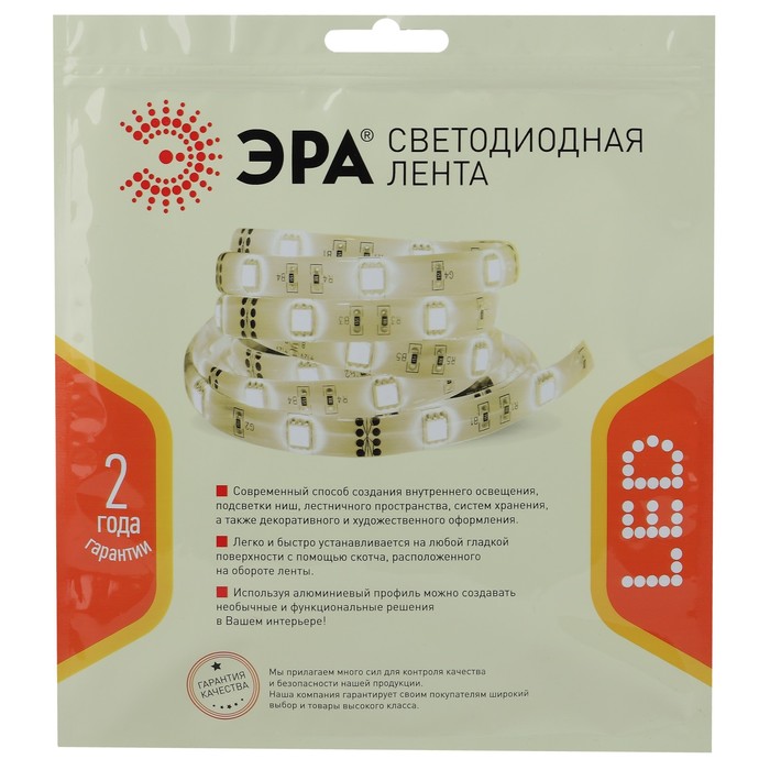 Светодиодная лента Эра, 5 м, IP33, SMD2835, 60 LED/м, 4,8 Вт/м, 24 В, свечение белое - фото 1906710259