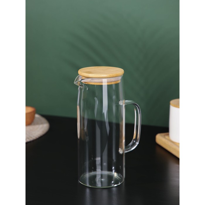 УЦЕНКА Кувшин с бамбуковой крышкой "Эко" 1 л,14х9х21,5 см - Фото 1