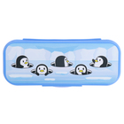 Пенал-футляр 215х90х43 СТАММ "Пингвины", пластиковый, светло-синий - фото 9854829