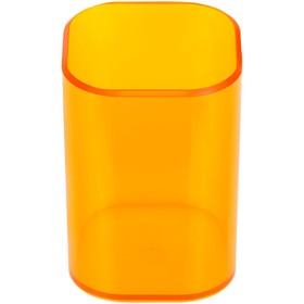 Подставка-стакан для канцелярии СТАММ "Фаворит", пластик, квадратная, оранжевая