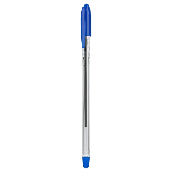 Ручка шариковая, СТАММ "Вега" синяя, узел 1,0мм, корпус прозрачный с синим колпачком