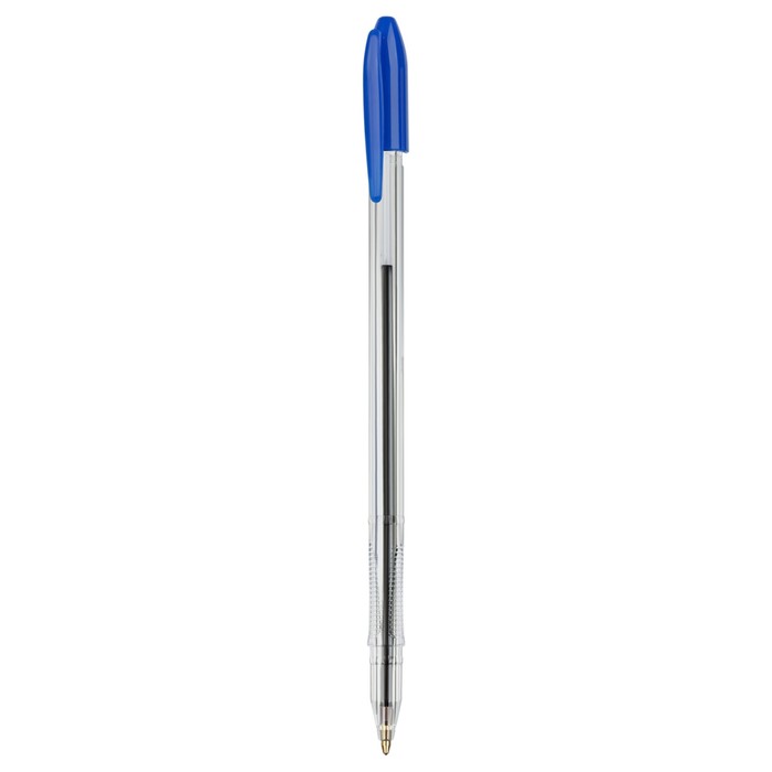 Ручка шариковая, СТАММ "Вега" синяя, узел 1,0мм, корпус прозрачный с синим колпачком