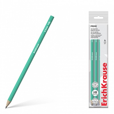 Набор чернографитных карандашей 4 штуки ErichKrause "Prime", HB, грифель d=2.2 мм, пластик, шестигранных, в пакете, зелёный корпус