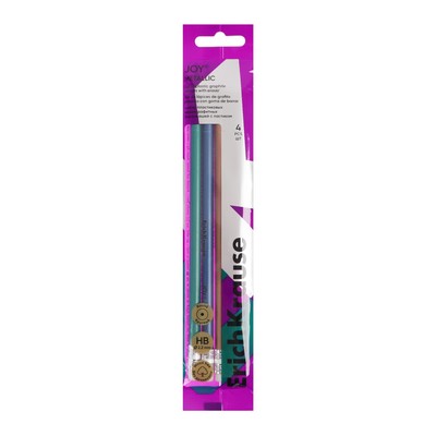 Набор чернографитных карандашей с ластиком 4 штуки ErichKrause JOY Metallic, HB, грифель d=2.2 мм, пластик, круглых в пакете, металлик микс