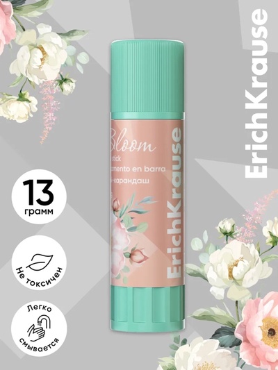 Клей-карандаш, ErichKrause EasyStick Pastel Bloom, PVP, экономичный расход, 13 г, МИКС