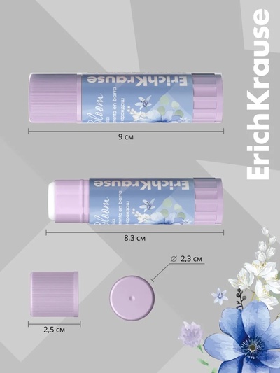 Клей-карандаш, ErichKrause EasyStick Pastel Bloom, PVP, экономичный расход, 13 г, МИКС