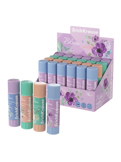 Клей-карандаш, ErichKrause EasyStick Pastel Bloom, PVP, экономичный расход, 13 г, МИКС