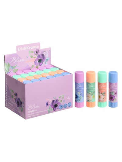 Клей-карандаш, ErichKrause EasyStick Pastel Bloom, PVP, экономичный расход, 13 г, МИКС