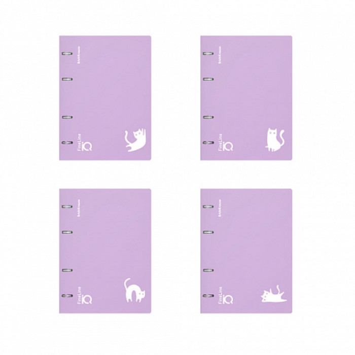 Тетрадь на кольцах А5 100 листов клетка ErichKrause IQ FineLine Brave cats пластиковая обложка фиолетовый, блок офсет 80 г/м², белизна 100% микс - Фото 1
