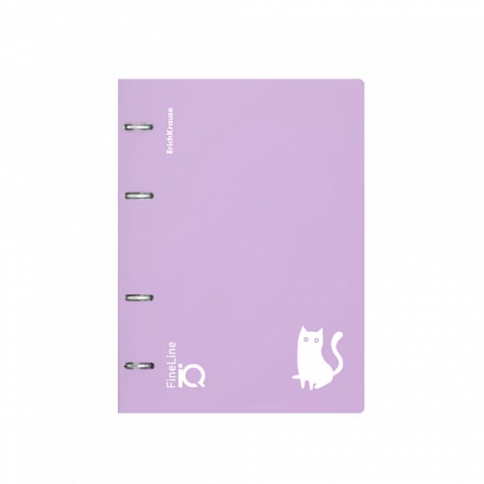 Тетрадь на кольцах А5 100 листов клетка ErichKrause IQ FineLine Brave cats пластиковая обложка фиолетовый, блок офсет 80 г/м², белизна 100% микс