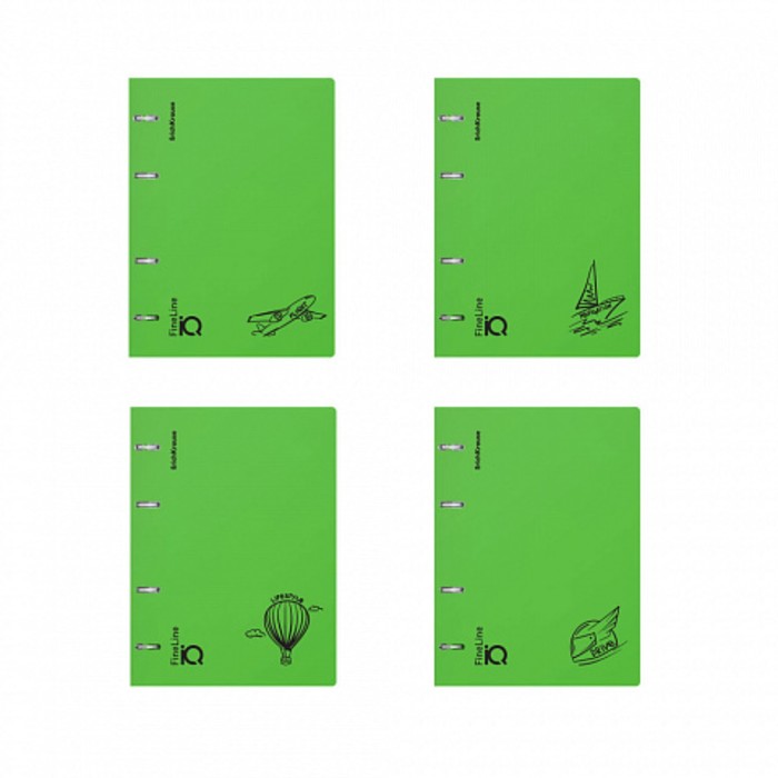 Тетрадь на кольцах А5 100 листов клетка ErichKrause IQ FineLine Motion пластиковая обложка зеленая, блок офсет 80 г/м², белизна 100% микс - Фото 1