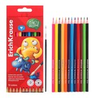 Карандаши акварельные 12 цветов ErichKrause Jolly Friends, дерево, шестигранные с кисточкой, европодвес - Фото 2