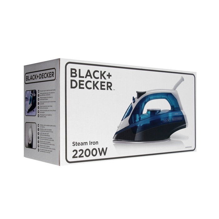 Утюг Black+Decker BXIR2200E, нержавеющая сталь подошва, 2200 Вт, 30 г/мин, 280 мл, синий - фото 51553132