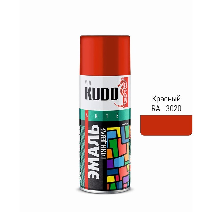 Аэрозольная краска эмаль KUDO универсальная красная RAL 3020, 520 мл