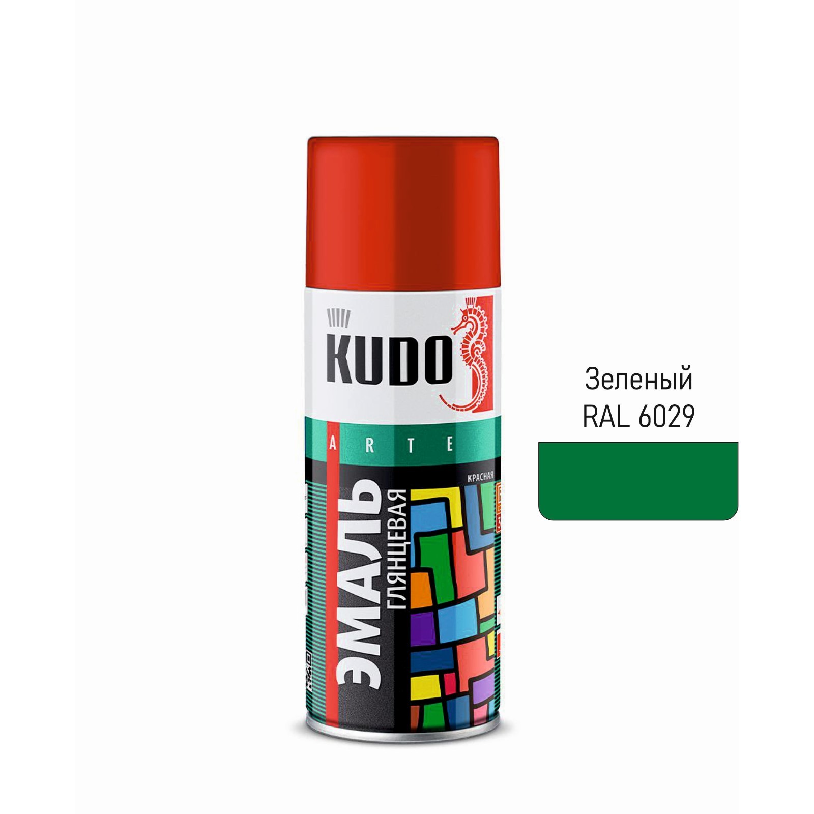 Аэрозольная краска эмаль KUDO универсальная зелёная RAL 6029, 520 мл ...