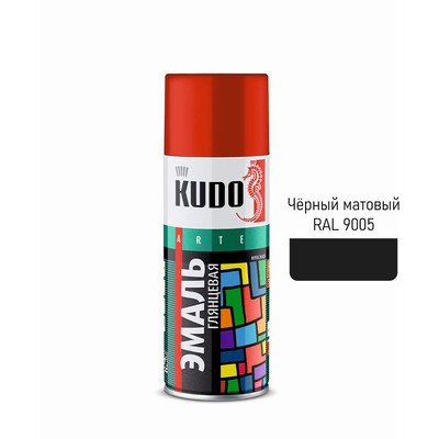 Аэрозольная краска эмаль KUDO универсальная черная матовая RAL 9005, 520 мл