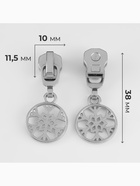 Бегунок для металлической молнии, №5, «Снежинка», 10 шт., цвет никель - Фото 2