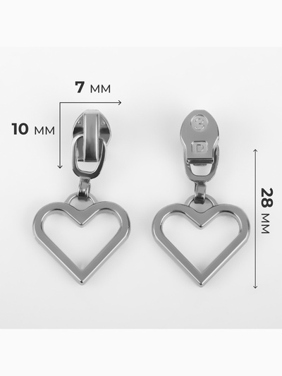 Бегунок автоматический для молнии «Спираль», №3, декоративный «Сердце», 10 шт, цвет никель