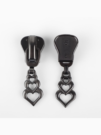 Бегунок автоматический для молнии «Трактор», №8, декоративный «Сердца», 10 шт, цвет чёрный никель