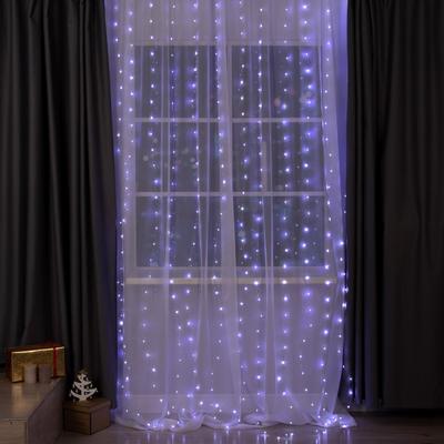 УЦЕНКА Гирлянда «Занавес» 2×3 м роса, IP20, серебристая нить, 450 LED, свечение белое, 8 режимов, 220 В