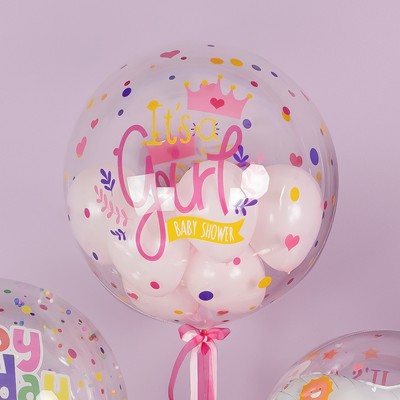Воздушный шар полимерный с клапаном 18" Deco Bubble, «Это девочка», прозрачный, кристалл, 1 шт. в уп.