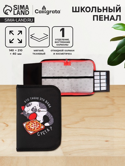 Пенал школьный, 1 секция, 14×21×4 см «Кот суета»