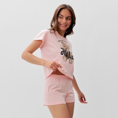 Пижама женская (футболка, шорты) KAFTAN Hello, размер 40-42, розовая