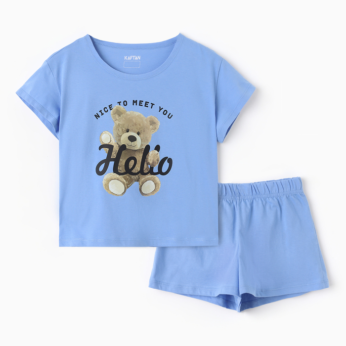 Пижама женская (футболка, шорты) KAFTAN Hello, размер 40-42, голубая