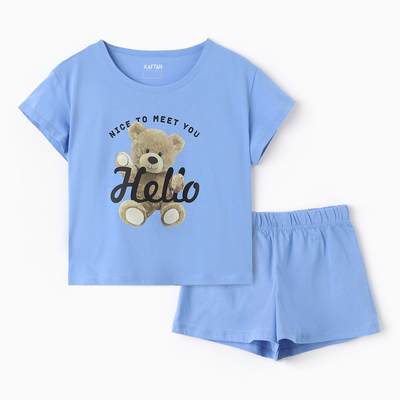 Пижама женская (футболка, шорты) KAFTAN Hello, размер 48-50, голубая