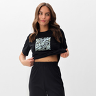 Пижама женская (футболка, брюки) KAFTAN, размер 40-42, чёрная - фото 24638403