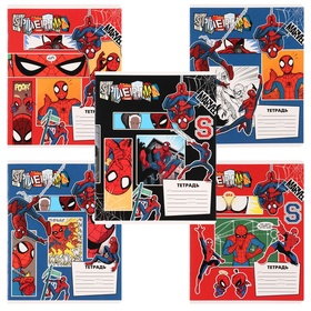 Тетрадь в линейку 24 листа, 5 видов МИКС, обложка мелованный картон, Человек-паук