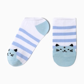 Носки женские укороченные "Котик", цвет белый/голубой/серый, р-р 23-25