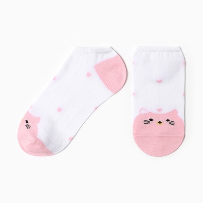 Носки женские укороченные "Котик", цвет белый/розовый, р-р 23-25