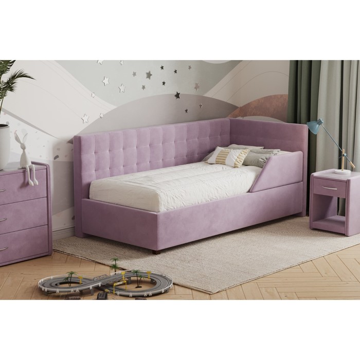 Кровать «Версаль» с ПМ, 100×190 см, с бортиком, премиум велюр, цвет бутоны вишни - фото 1909628071