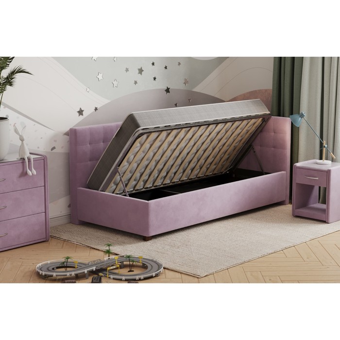 Кровать «Версаль» с ПМ, 100×190 см, с бортиком, премиум велюр, цвет бутоны вишни - фото 1909628072
