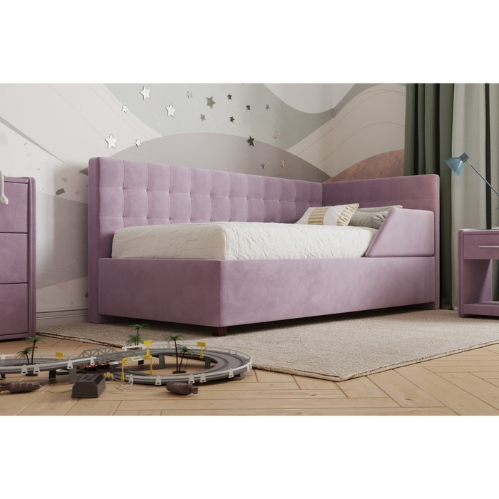 Кровать «Версаль» с ПМ, 100×190 см, с бортиком, премиум велюр, цвет бутоны вишни - фото 1909628073
