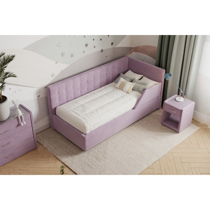 Кровать «Версаль» с ПМ, 100×190 см, с бортиком, премиум велюр, цвет бутоны вишни - фото 1909628074
