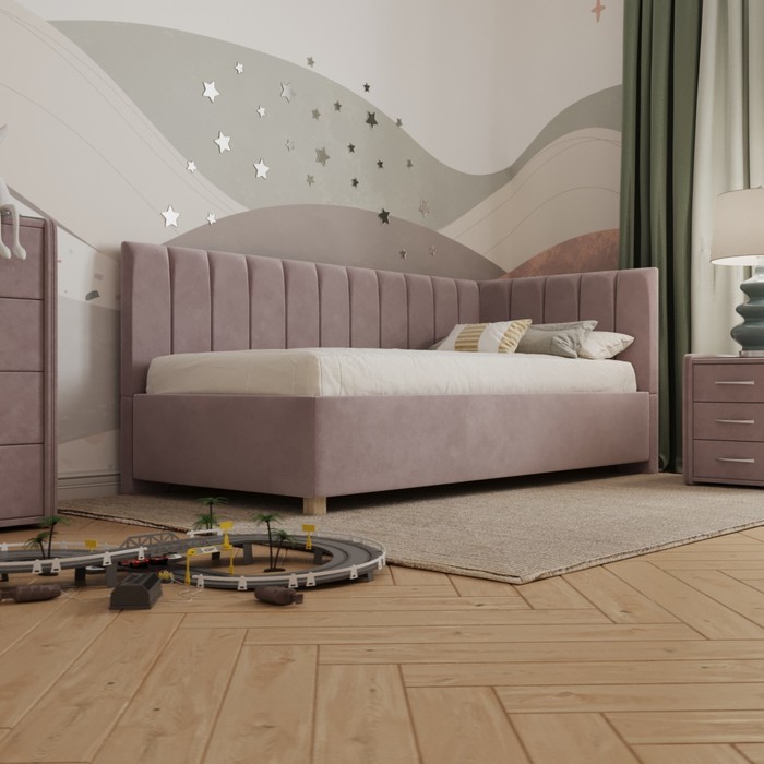 Кровать «Помпиду» с ПМ, 90×190 см, премиум велюр, цвет пыльная роза - фото 1928616894
