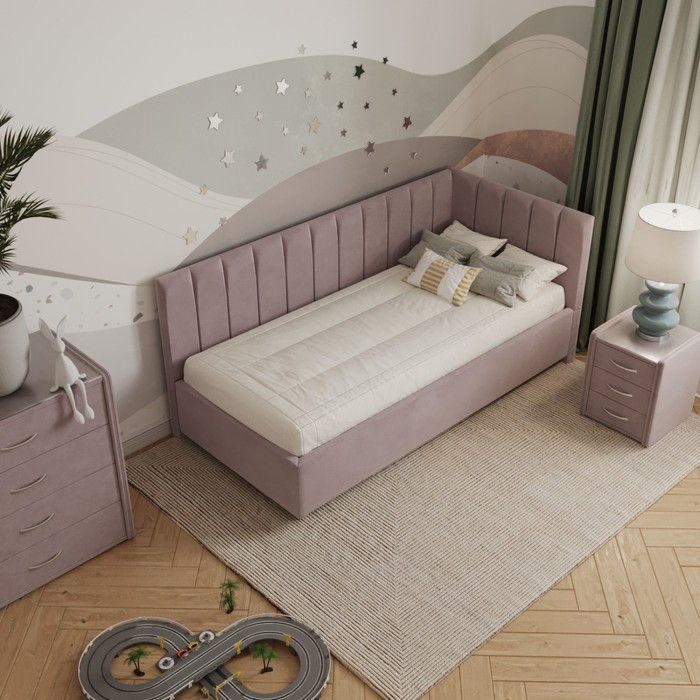 Кровать «Помпиду» с ПМ, 90×190 см, премиум велюр, цвет пыльная роза - фото 1928616895
