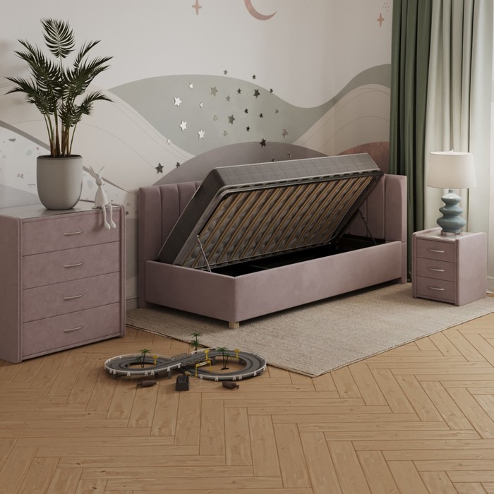 Кровать «Помпиду» с ПМ, 90×190 см, премиум велюр, цвет пыльная роза - фото 1928616898