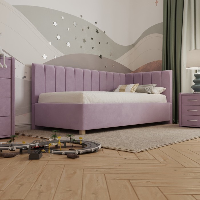 Кровать «Помпиду» без ПМ, 80×190 см, премиум велюр, цвет бутоны вишни - фото 1928617261