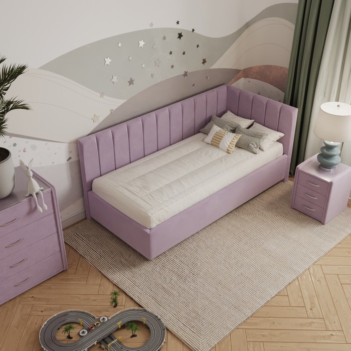 Кровать «Помпиду» без ПМ, 80×190 см, премиум велюр, цвет бутоны вишни - фото 1928617262