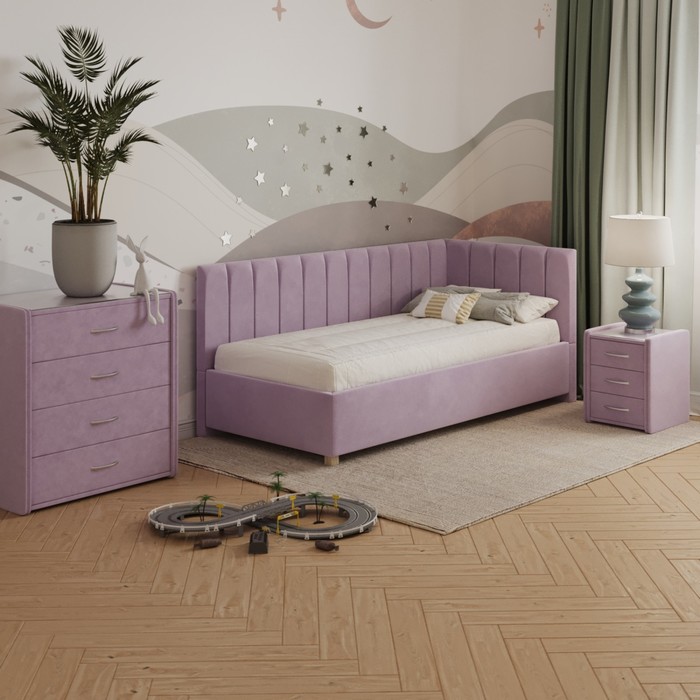 Кровать «Помпиду» без ПМ, 110×210 см, премиум велюр, цвет бутоны вишни - фото 1928617332