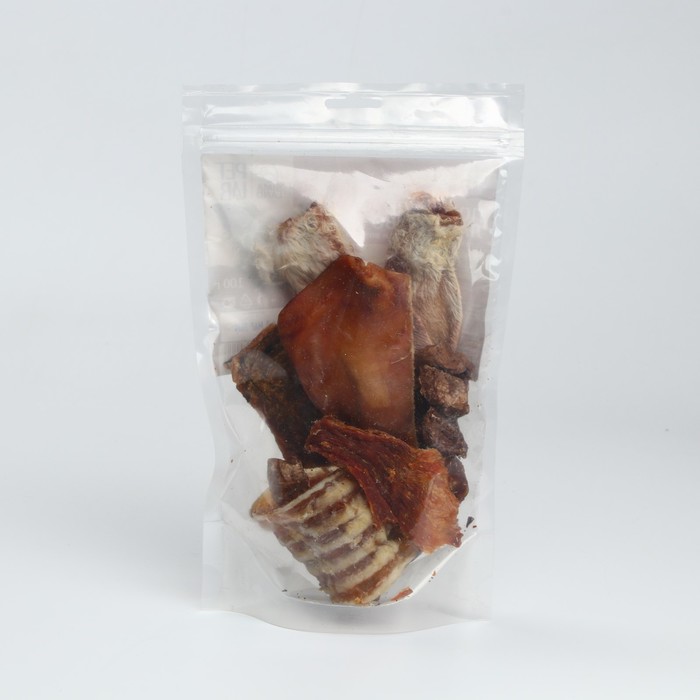 Мясной микс 7 в 1 для собак Pet Lab: трахея, легкое, вымя говяжье, свиной хрящ, филе индейки, ухо кролика, 100 г.